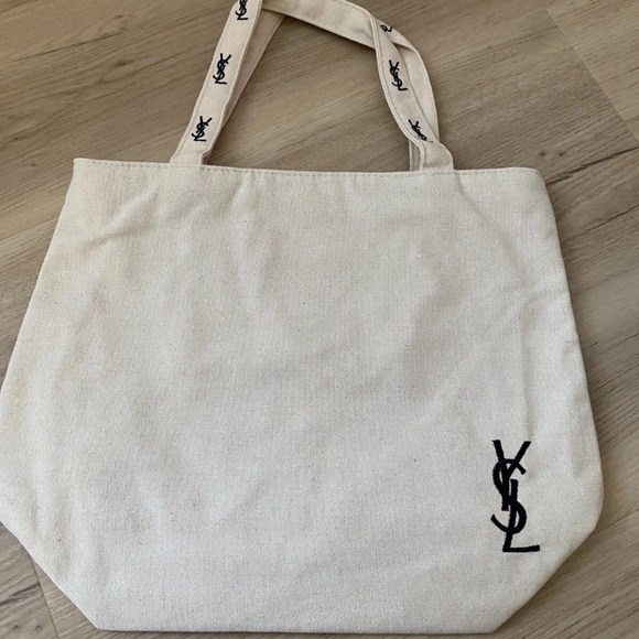 Yves Saint Laurent Parfum White Canvas Tote with Black Monogram/Embroidered - Picture 2 of 12